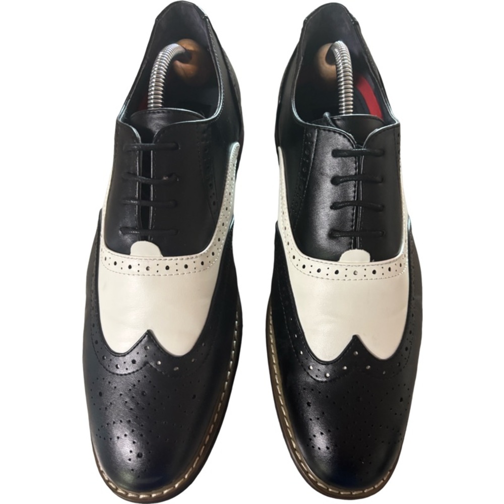 Parrazo Men's Size 9.5 Black & White Tuxedo Oxford Wingtip Lace Up